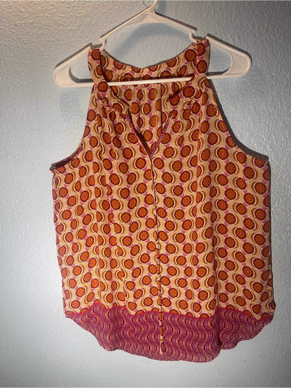 Source Unknown Pink and Orange Patterned Halter Tank